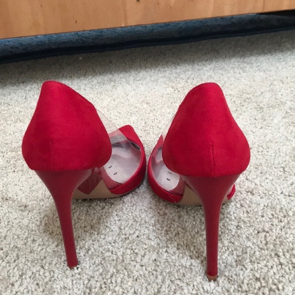 ZARA Size 36 red with vinyl pointed toe heels - Picture 4 of 8